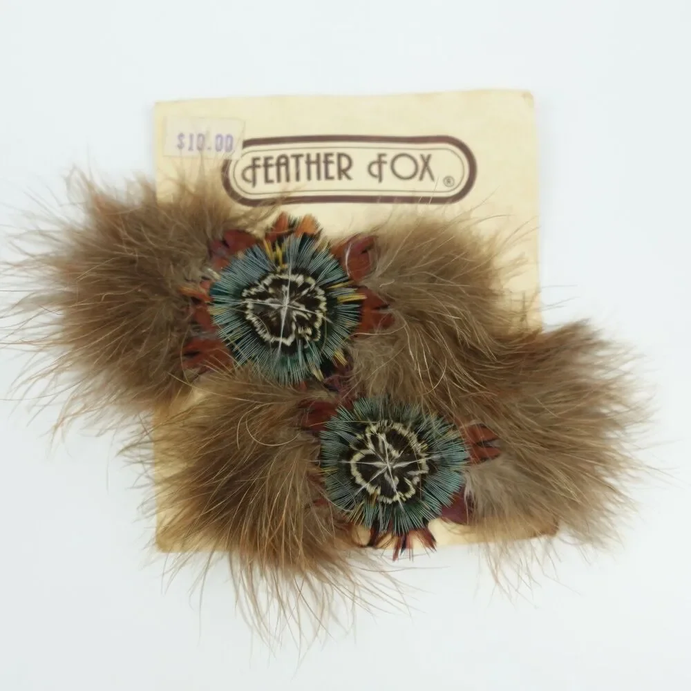 FEATHER FOX Vintage Feather Hair Clips Barrette Pin Set Brown Green Blue Red
